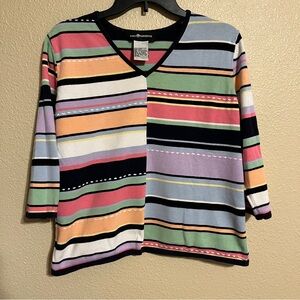 Sag Harbor Women’s S Vintage Multicolor Striped V-Neck 3/4 Sleeve Sweater